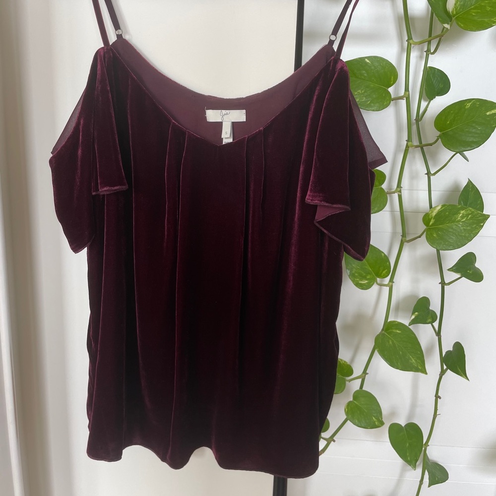 Maroon Velvet Cold Shoulder Top